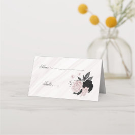 tarjeta de colocación de mármol floral negro y ros