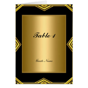 Tarjeta de Colocación de Mesa Dorada y Negra y Men