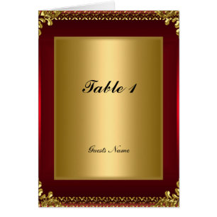 Tarjeta de colocación de mesa y menú dorado y rojo