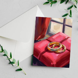 Tarjeta de color de agua de los anillos de Boda do
