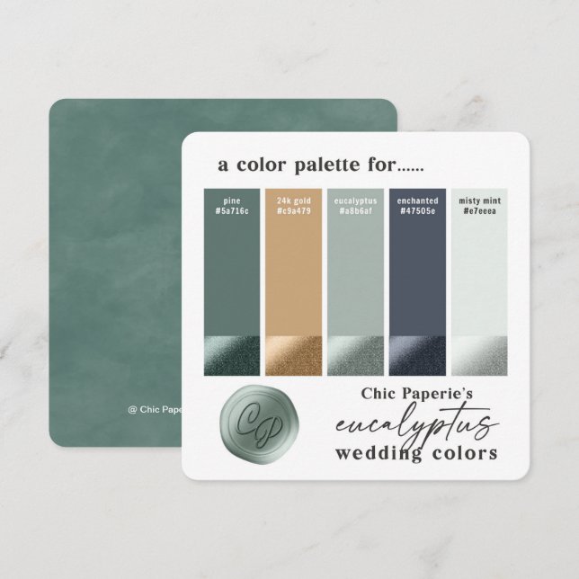 Tarjeta de color Eucalyptus Green Summer Boda (Anverso / Reverso)
