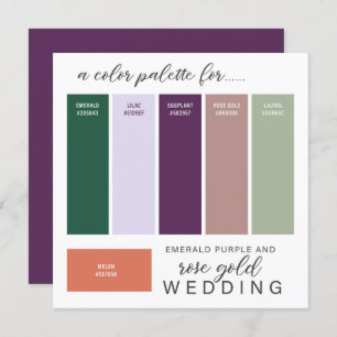 Tarjeta de color verde Rosa dorado Boda púrpura