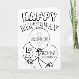 Tarjeta de coloración de 5 cumpleaños feliz person
