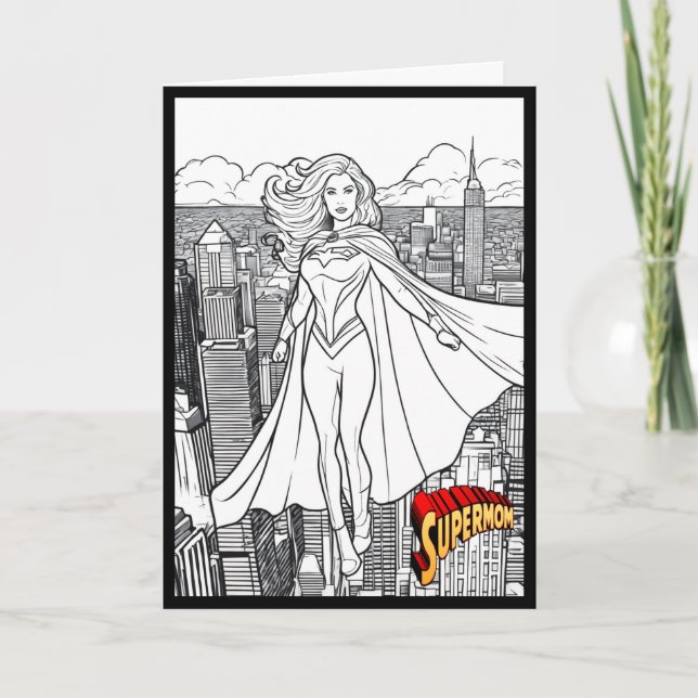 Tarjeta de colorear de cumpleaños de mamá de super (Anverso)