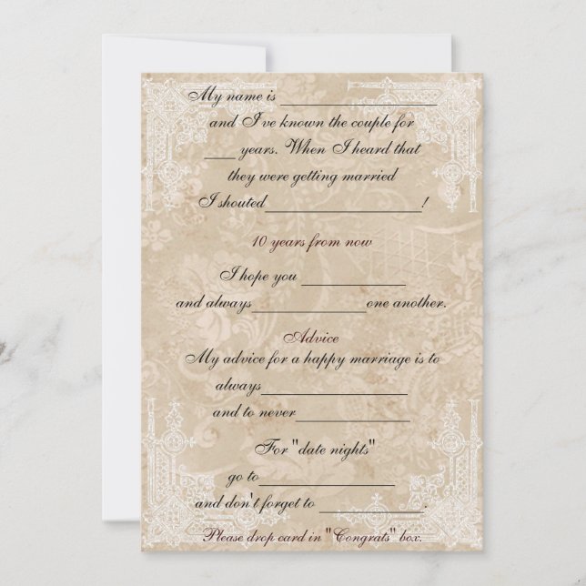 Tarjeta de comentario de consejo de encaje blanco  (Anverso)