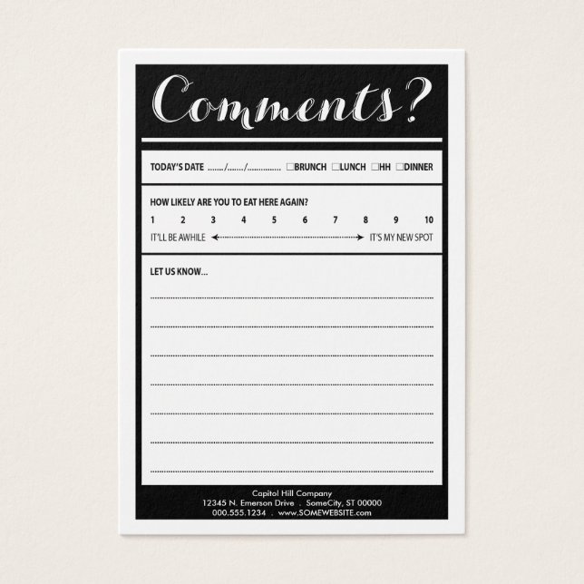 tarjeta de comentarios del restaurante con logotip (Frente)