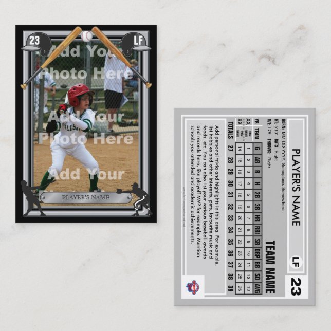 Tarjeta de comercio de béisbol Black Frt - Estadís (Anverso / Reverso)