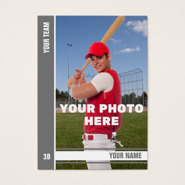 Tarjeta de comercio de béisbol de banda gris - Est (Frente)