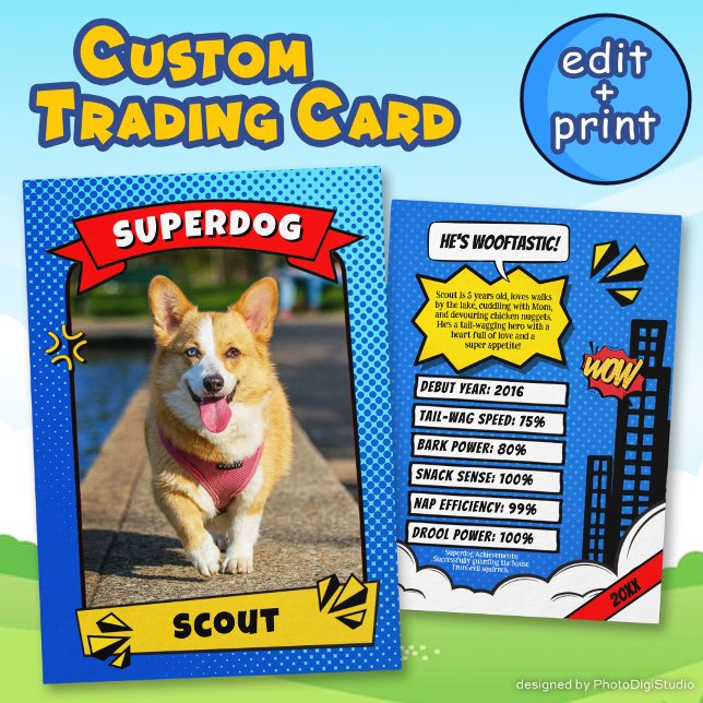 Tarjeta de Cómic Superdog Divertidas Tarjetas Pers (Superdog Comic Trading Card Funny Custom Dog Cards)