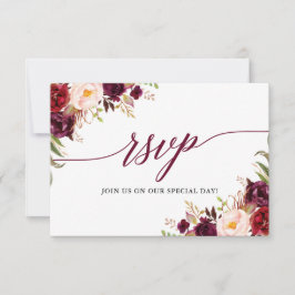 Tarjeta de comida RSVP Floral Burgundy Wedding Cal