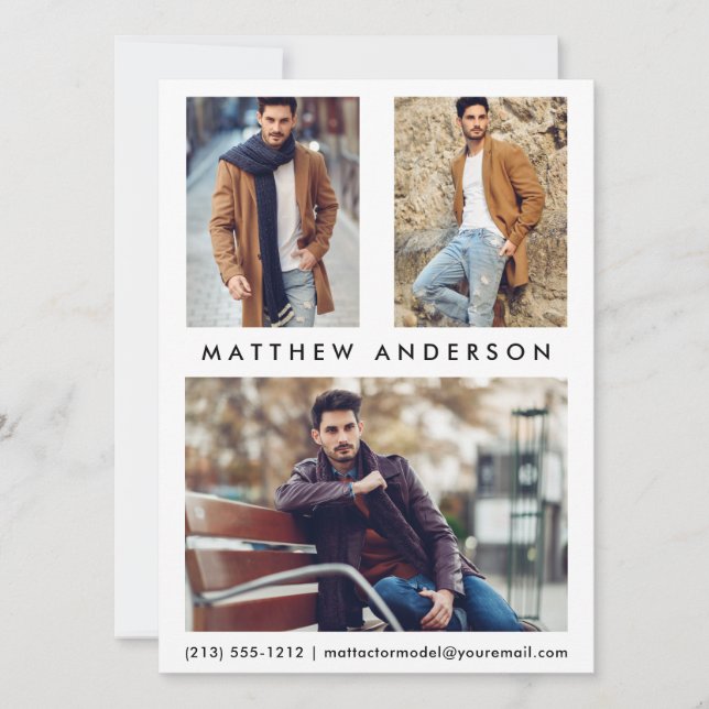 Tarjeta de comp de actor de 3 modelos fotográficos (Anverso)