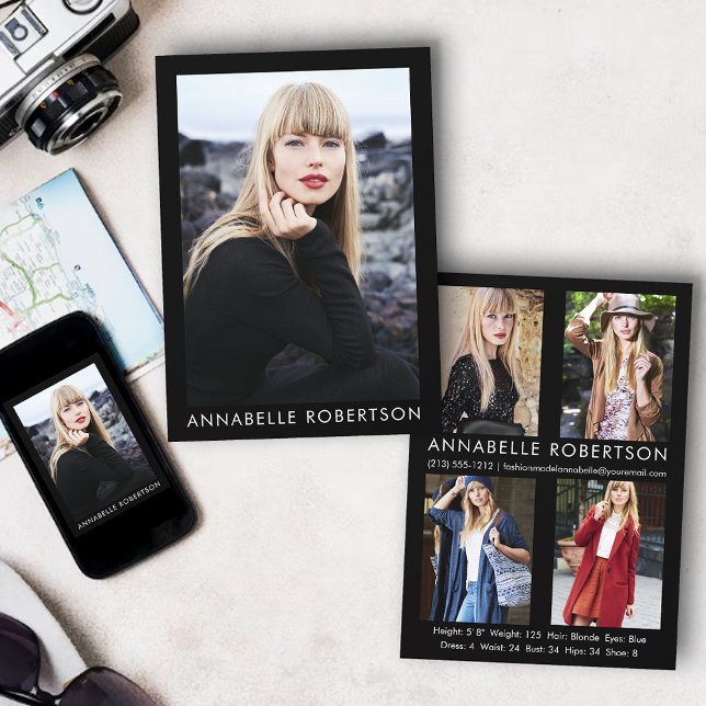 Tarjeta de comp de actor de modelo fotográfico mod (Customize to change background color, text size or text style. Available for prints and download.)