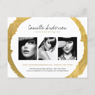 Tarjeta de comp de arte de maquillaje blanco y oro