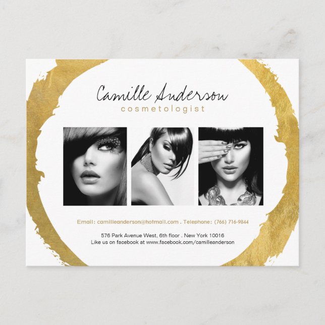 Tarjeta de comp de arte de maquillaje blanco y oro (Anverso)