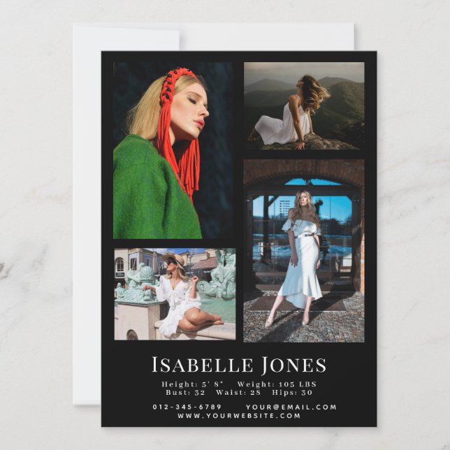 Tarjeta de comp de fotos para el actor del modelo  (Anverso)