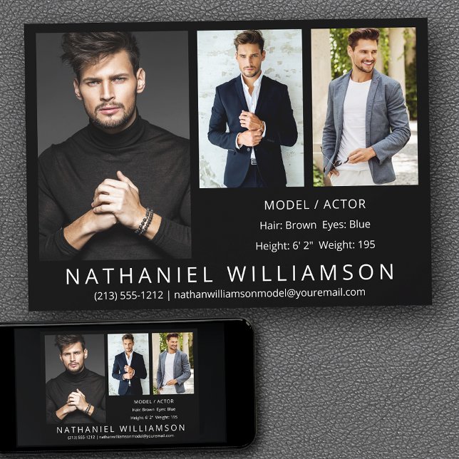 Tarjeta de comp fotográfica de Actor Modelo Modern (Customize to change background color, text size, style or to add more photos to back of card.)