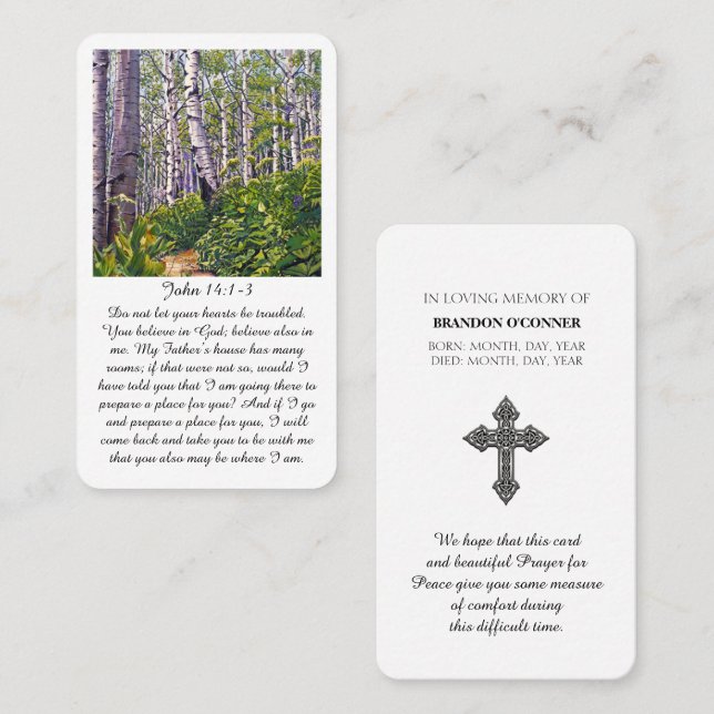 Tarjeta de compasión funeraria John 14:1-3 (Anverso / Reverso)