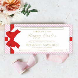 Tarjeta de comprobador Bow Pink Stripe Happy Easte