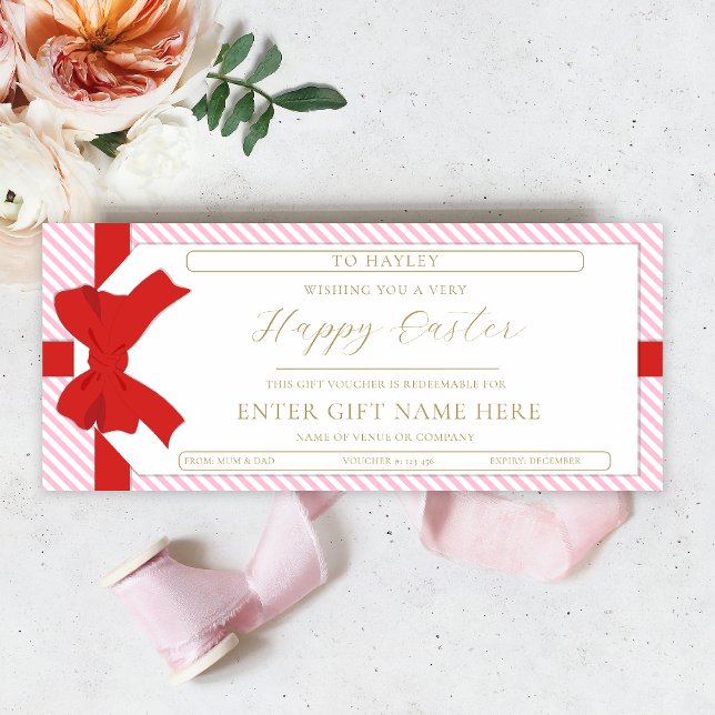 Tarjeta de comprobador Bow Pink Stripe Happy Easte (Subido por el creador)