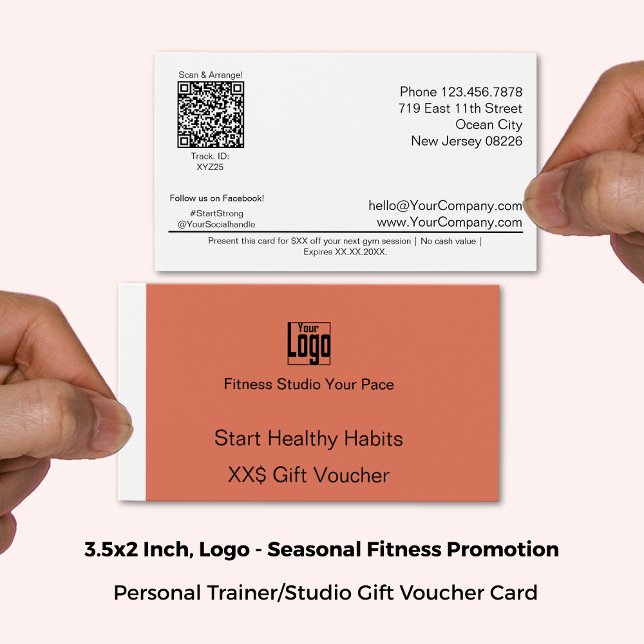 Tarjeta de comprobador de regalo adaptable Fitness (3.5x2 Inch, Landscape Format, Adaptable Fitness Beginner Promo Gift Voucher Card)