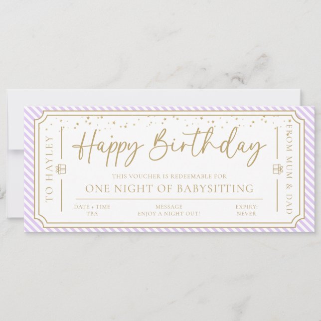 Tarjeta de comprobador de regalo de cumpleaños mor (Anverso)