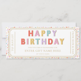 Tarjeta de comprobador de regalo de cumpleaños mul