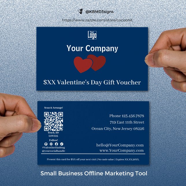 Tarjeta de comprobador de regalo del El día de San (Promotional Red Hearts Valentine's Day Gift Voucher Card, Small Business Offline Marketing Tool)