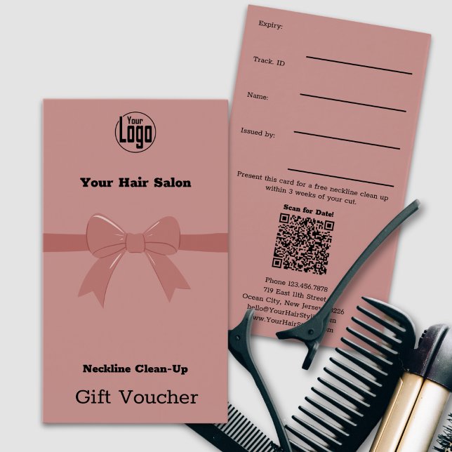 Tarjeta de comprobador simple de limpieza en el cu (Simple Pink Neckline Clean-Up Voucher Card, Ribbon)