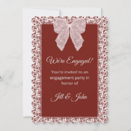 Tarjeta de Compromiso Boda Elegante Lazo de Encaje