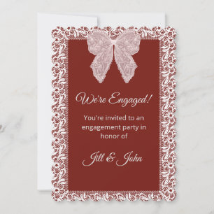 Tarjeta de Compromiso Boda Elegante Lazo de Encaje