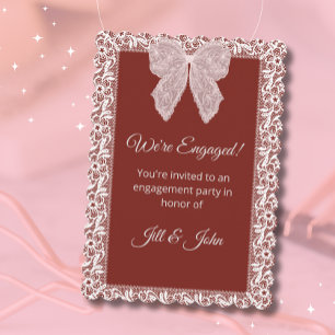 Tarjeta de Compromiso Boda Elegante Lazo de Encaje