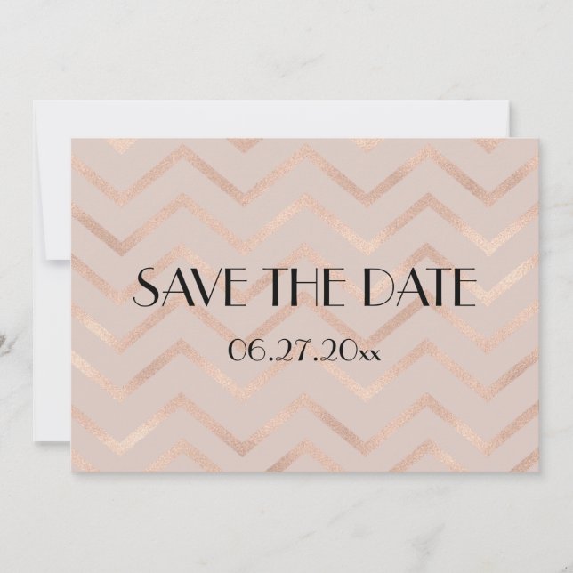 Tarjeta de compromiso Chevron Rose Gold de boda (Anverso)