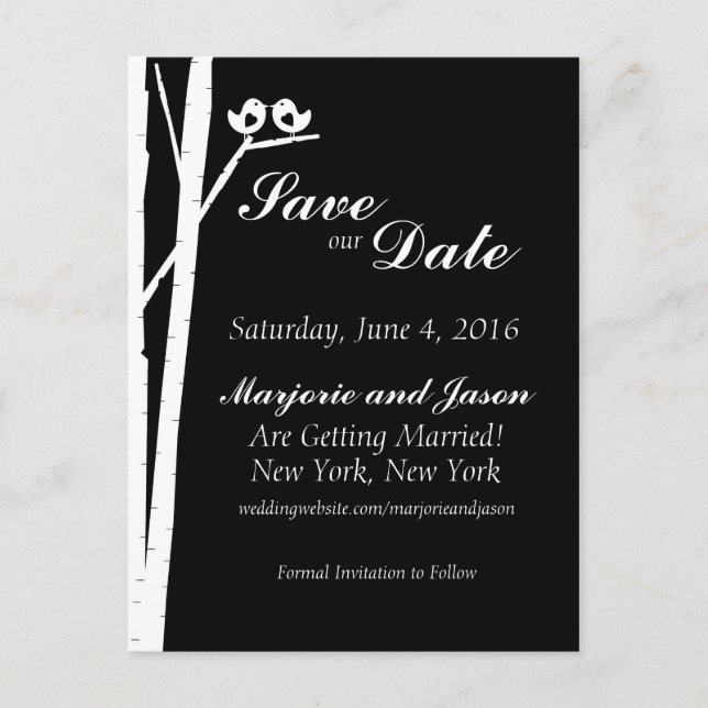 Tarjeta de compromiso de boda Árbol de abedul Pája (Anverso)