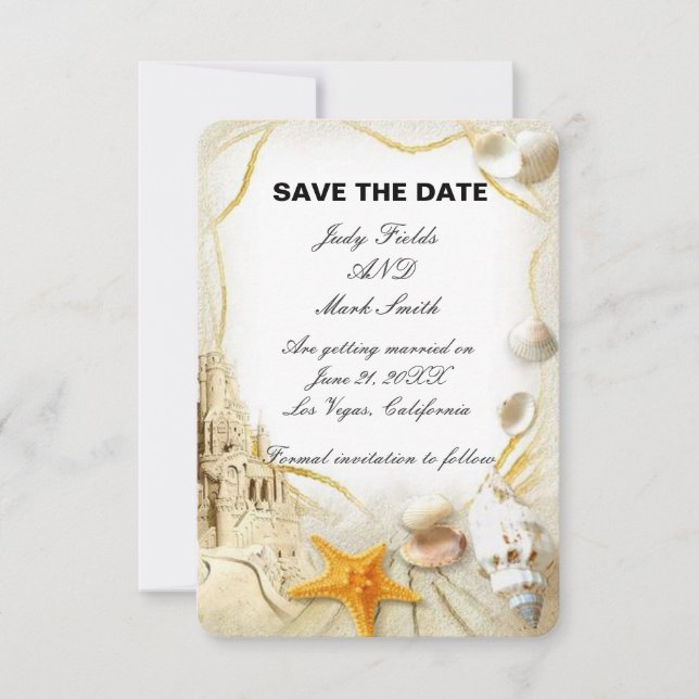Tarjeta de compromiso de boda Castillo de Arena de (Anverso)