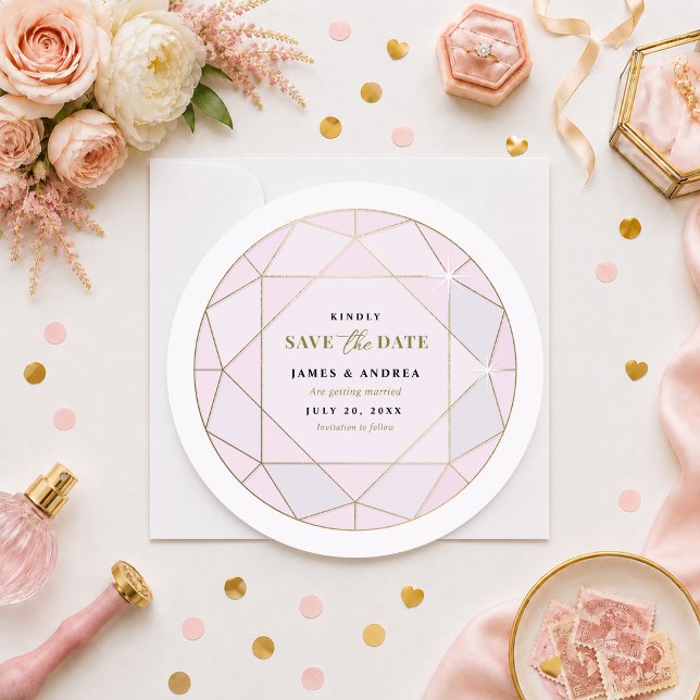 Tarjeta de compromiso de boda con diamante rosa ru (Subido por el creador)