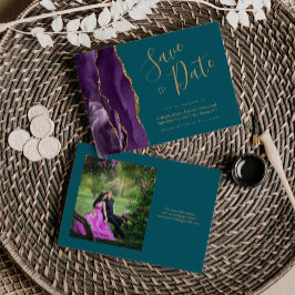 Tarjeta de compromiso de boda con foto púrpura ága