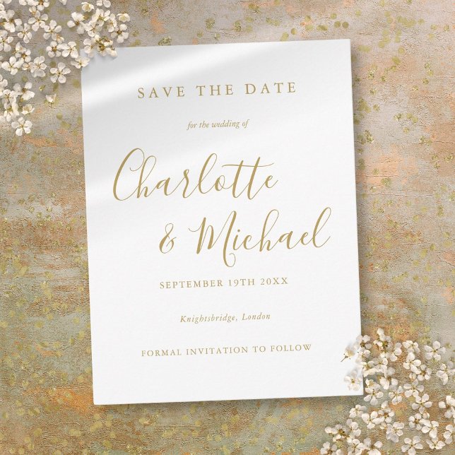 Tarjeta de compromiso de boda con fuente de firma  (Modern Signature Script Wedding Save the Date Card)