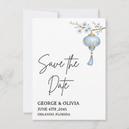 Tarjeta de compromiso de boda con lámpara azul jap
