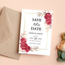 Tarjeta de compromiso de boda con marco dorado y f