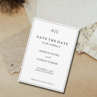 Tarjeta de compromiso de boda con monograma blanco