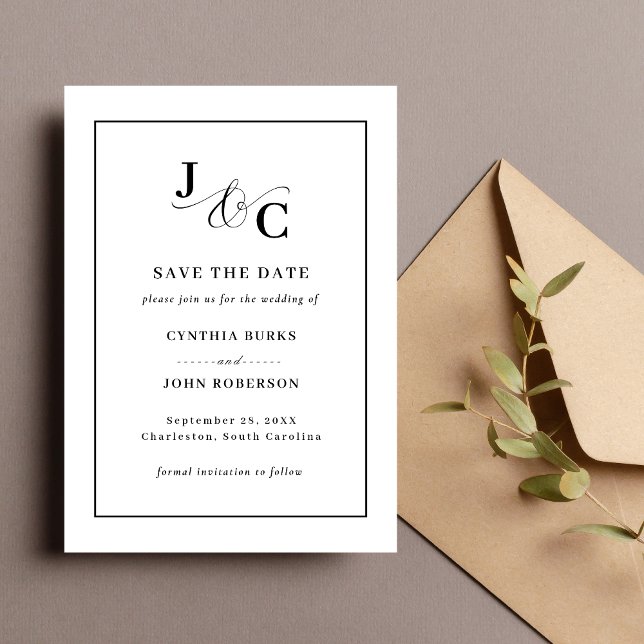 Tarjeta de compromiso de boda con monograma y ampe (Ampersand monogram save the date cards add a stylish touch while announcing your wedding.)
