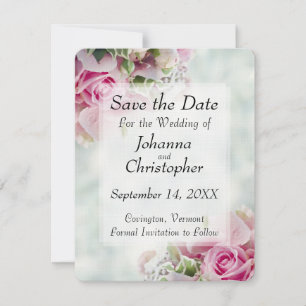 Tarjeta de compromiso de boda con rosas rosadas