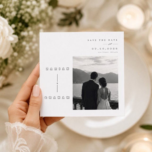 Tarjeta de compromiso de boda con tipografía geomé (Subido por el creador)