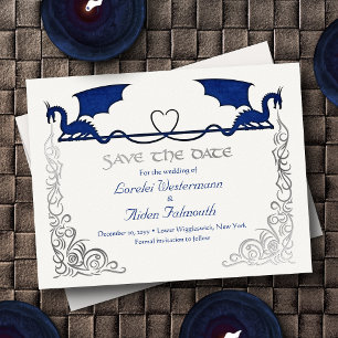 Tarjeta de compromiso de boda de dragón azul de fa