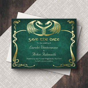 Tarjeta de compromiso de boda de dragón verde de f