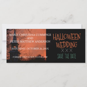 Tarjeta de compromiso de boda de Halloween de la i