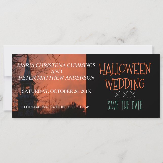 Tarjeta de compromiso de boda de Halloween de la i (Anverso)