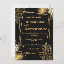 Tarjeta de compromiso de boda de lujo en oro Save 