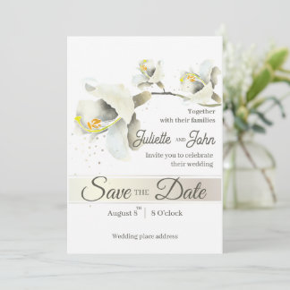 Tarjeta de compromiso de boda de orquídea blanca e