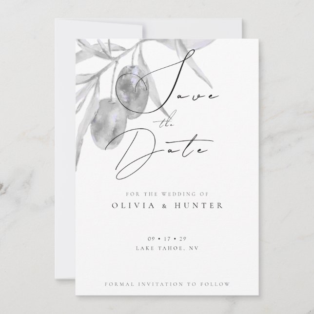 Tarjeta de compromiso de boda de rama de olivo acu (Anverso)